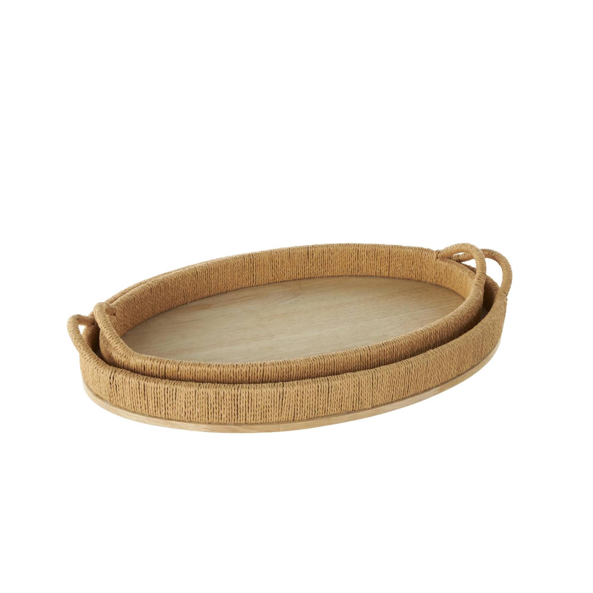 Brown Wood Tray with Wood Base Set